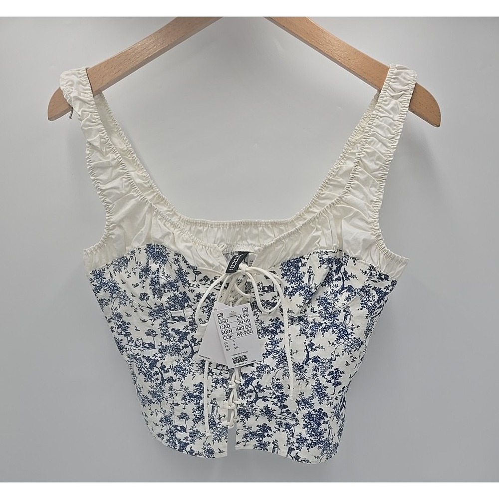 NWT Divided Lace up Cotton Coquette Cottagecore Bustier Top - Size S